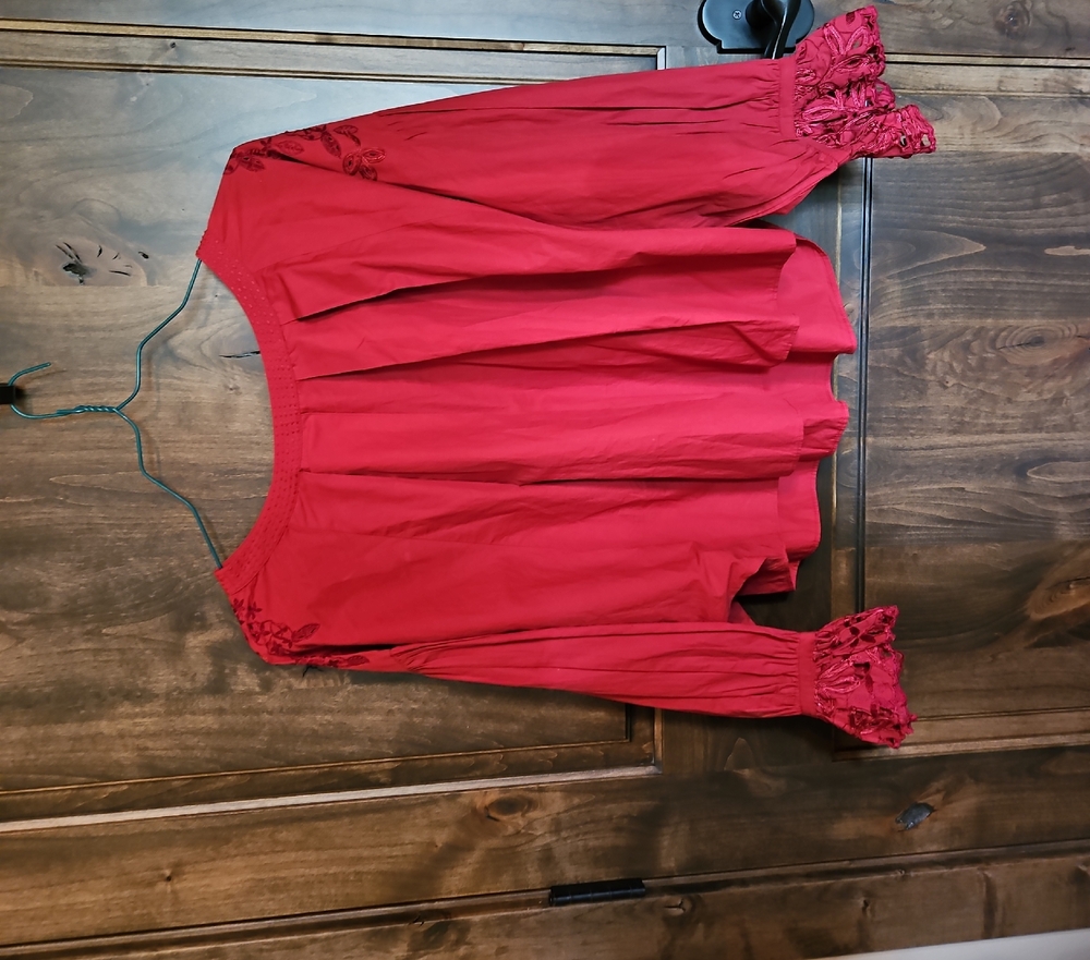 Free People Scarlet Blouse with Gathered Sleeves